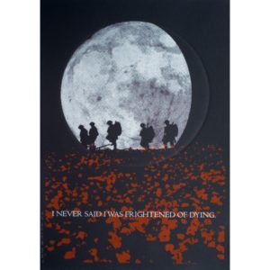 A print made by the artist DUFI, of a line of soldiers in front of a setting full moon