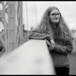 Child on a bridge - Black and white photo