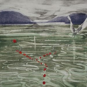 A monoprint by Katy Spong titled 'Fishing'