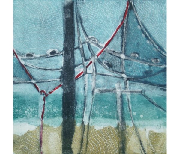 A monoprint by Katy Spong titled 'Fishing Nets - August 2011'