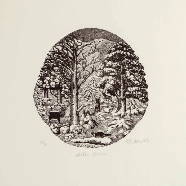 Winter Dawn a Wood Engraving by the Artist Kathleen Lindsley