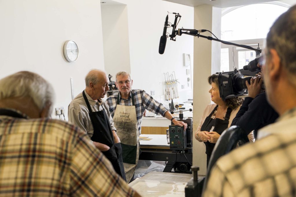 Filming - Elaine C Smith chatting with the group as they get filmed