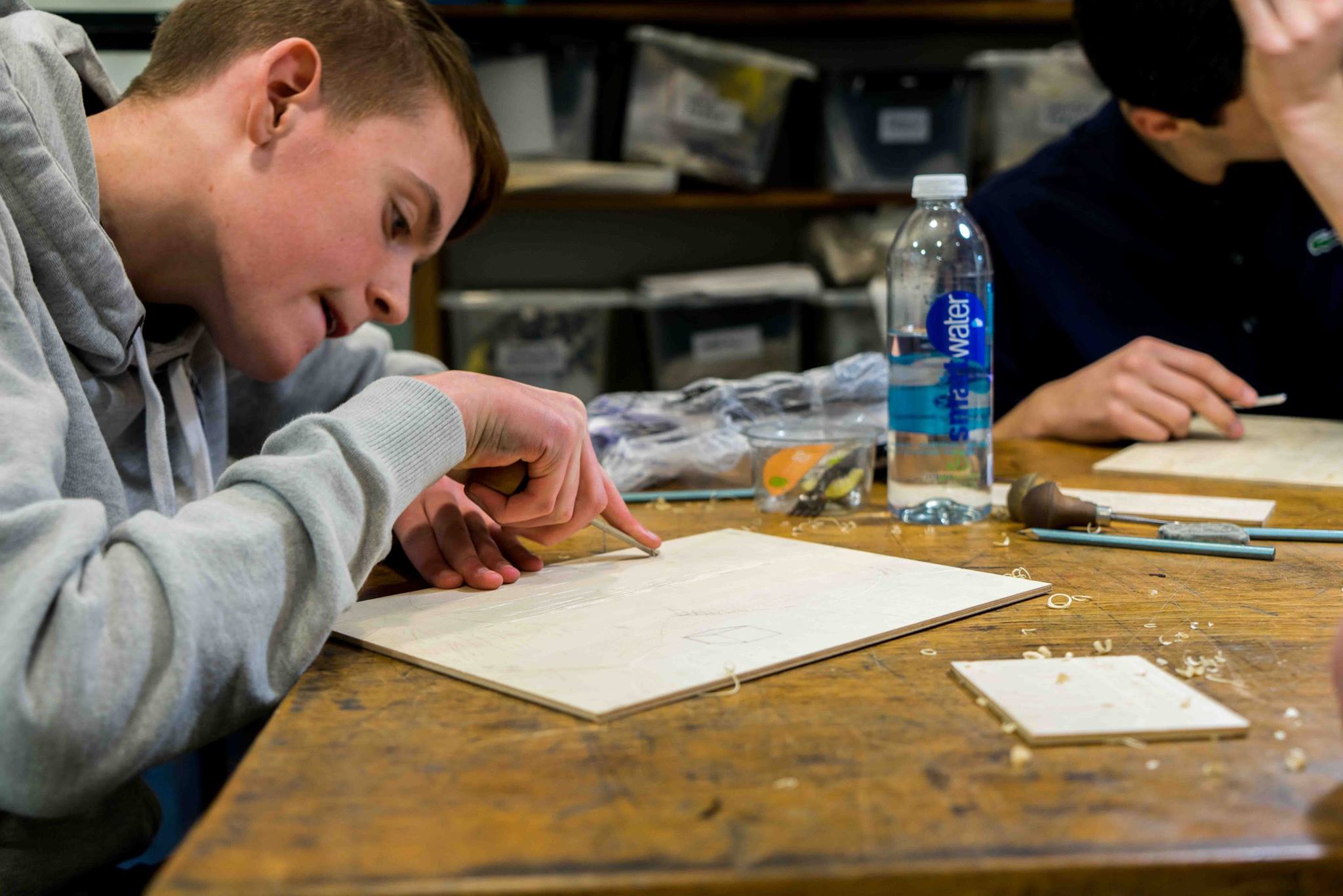 A student creating artwork
